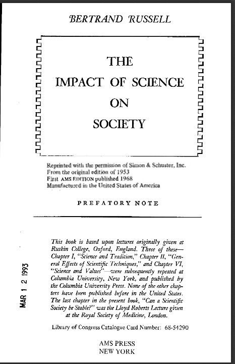 THE IMPACT of SCIENCE ON SOCIETY